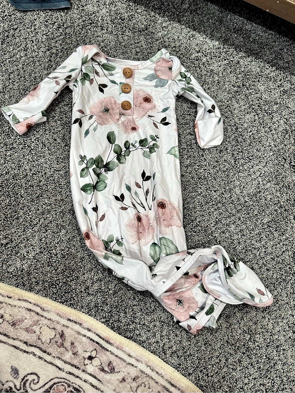 Caden Lane Millie's Dusty Rose Garden Newborn Baby Knot Gown Baby Footie Pink &